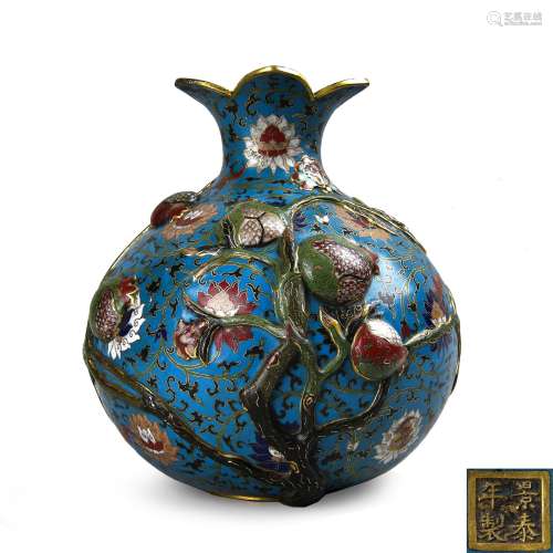 A Rare Cloisonne 'Pomegranate' Vase, Jingtai Mark