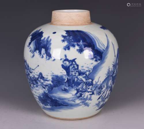 Blue and White 'Figural' Porcelain Jar