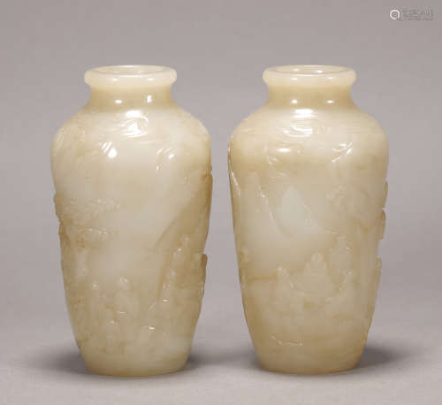 Qing Dynasty - Hetian Jade with Shanshui Pattern Vase