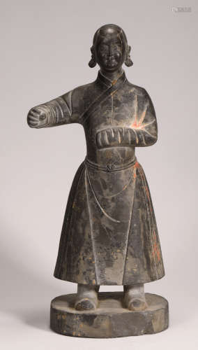 Yuan Dynasty - Stone Carved Figure Statue with Color