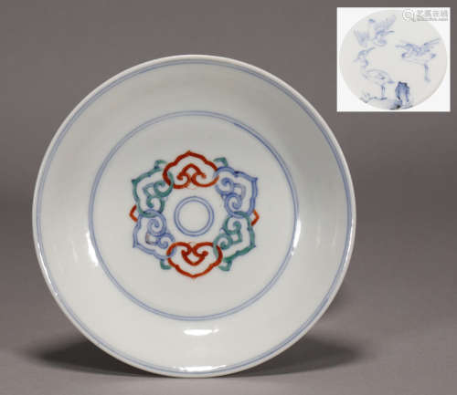 Qing Dynasty - Blue and White Porcelain Doucai Plate
