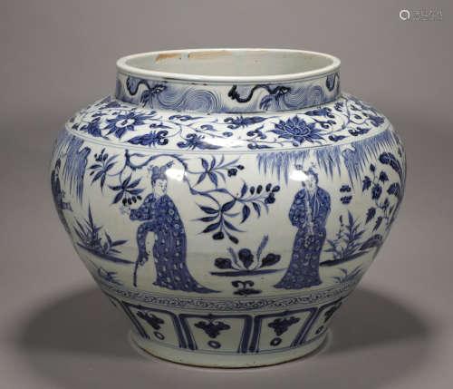 Yuan Dynasty - Blue and White Porcelain Figure Vase