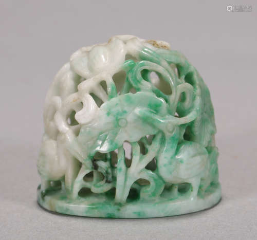 Qing Dynasty - Vented Jadeite Censer Top