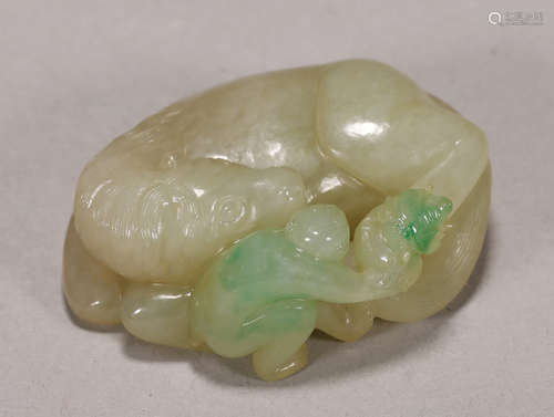 Qing Dynasty - Horse and Monkey Jadeite Ornament