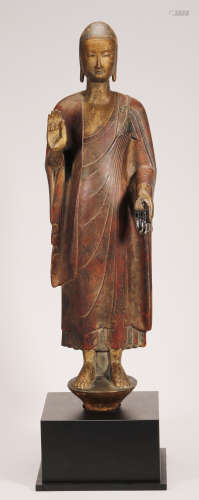 Northern Wei - Stone with Gold Paint Buddha Statue