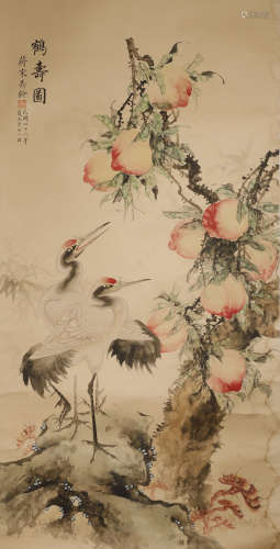 Soong Mei-Ling -  Crane and Longevity Peach Painting