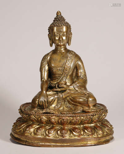 Qing Dynasty - Gilt Gautama Buddha Statue