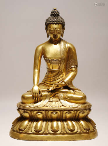 Qing Dynasty - Gilt Gautama Buddha Statue