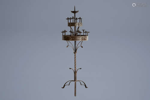 A Gothic revival wrought iron church candelabra, 19th/20th C.