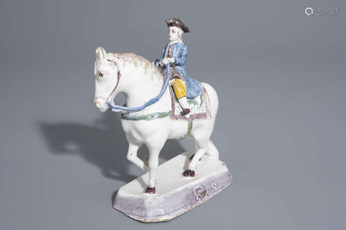 A polychrome model of a horse and rider, Dutch Delft or Lille, 18th C.