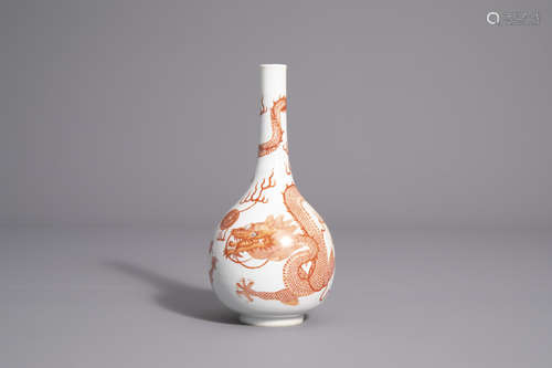 A Chinese iron red 'dragon' bottle vase, Republic