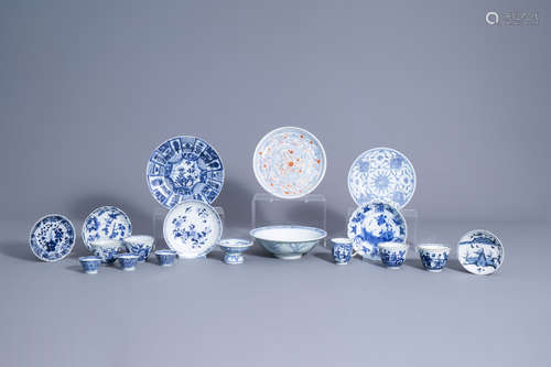 A varied collection of Chinese blue, white and iron red porcelain, Kangxi and later