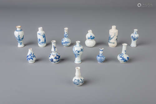 Twelve Chinese blue and white doll's house miniature vases, Kangxi and later