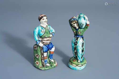 Two polychrome pottery figures, Qajar, Iran, 19th C.