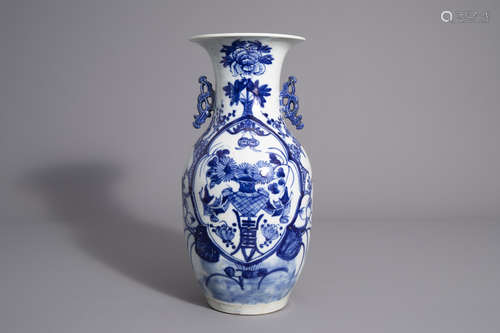 A Chinese blue and white vase with floral design, 19th C.