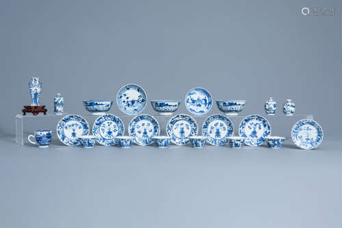 A varied collection of Chinese blue, white and copper red porcelain, mainly 18th C.