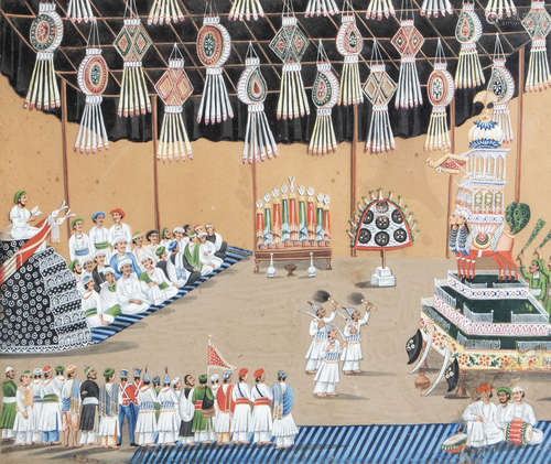 Indian school,Ê gouache on mica, 19th C.: A ceremony view