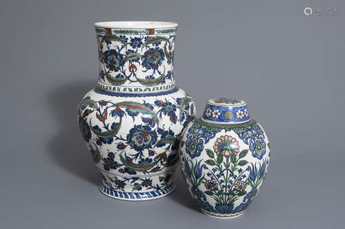 Two Samson porcelain Iznik style vases with floral design, Paris, 19th C.