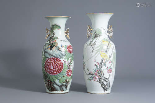 Two Chinese qianjiang cai vases with birds among flower branches, 19th/20th C.