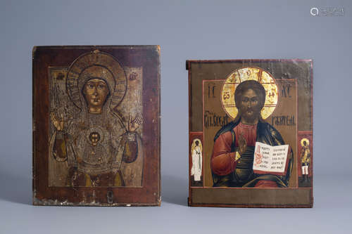 Two Russian icons, 'Christ Pantocrator' and 'Mother of God of the Sign', 19th C.