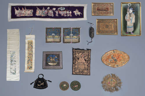 A varied collection of Chinese embroidered textiles, 19th/20th C.