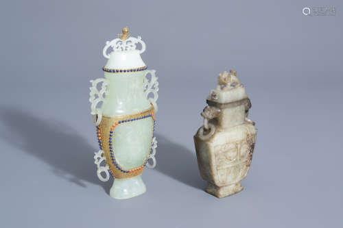 Two Chinese jade vases and covers, 19th/20th C.
