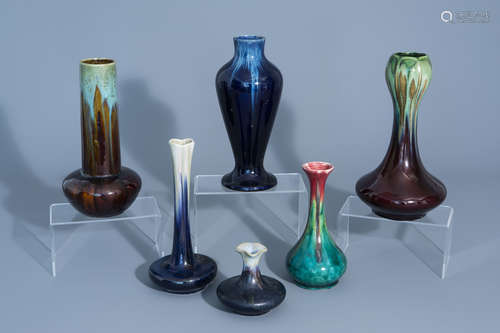 Six polychrome Art Nouveau vases, a.o. Thulin, first half of the 20th C.