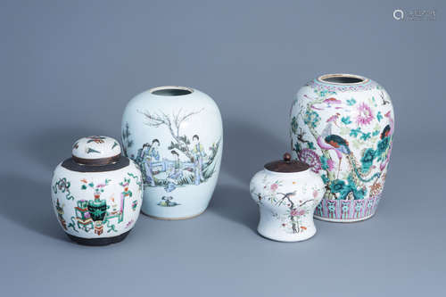 Four various Chinese famille rose vases, 19th/20th C.