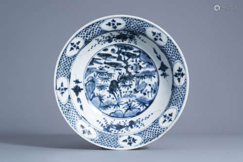 A Chinese blue and white Swatow charger with deer, Ming