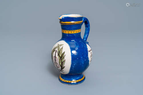 A polychrome Brussels faience commemorative 'musical design' jug, 19th C.