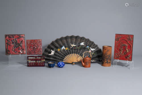 A varied collection of Chinese lacquerware, bamboo, Beijing glass and more, 19th/20th C.