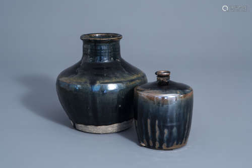 Two Chinese brown and black glazed Henan jars, Song or later
