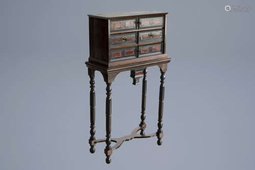 A tortoise veneer and ebony wood cabinet on stand, Antwerp, 17th C. and later