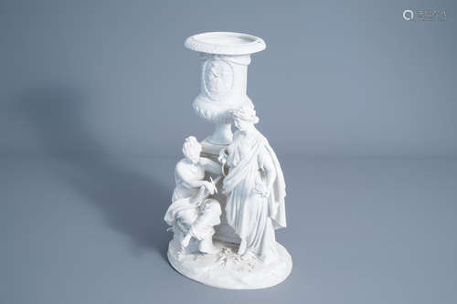 A biscuit centerpiece with two ladies in a villa garden, presumably Volkstedt Rudolstadt, Germany, 1