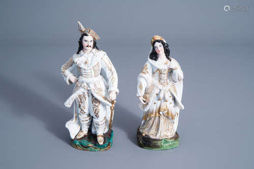 A pair of French polychrome and gilt decorated old Paris porcelain royal figures, late 19th C.