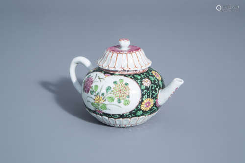 A Chinese famille rose teapot and cover with floral design, Yongzheng