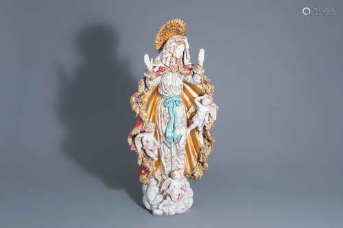 Eugenio Pattarino (1885-1971): Madonna adored by angels, polychrome decorated and gilt terracotta