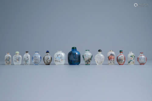 Thirteen Chinese inside-painted glass snuff bottles, 19th/20th C.