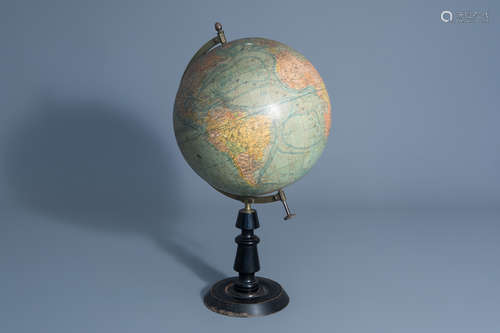 A Joseph Forest globe on an ebonized wooden base, France, about 1900