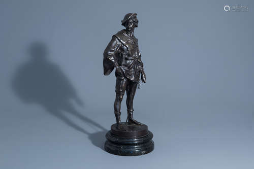 Emile Louis Picault (1833-1915): 'Escholier', patinated bronze on a marble base