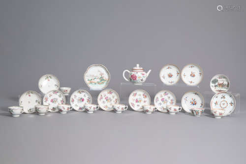 A varied collection of Chinese famille rose and verte porcelain, Kangxi/Qianlong