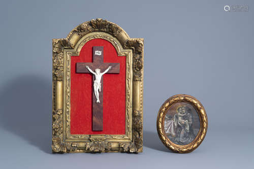 Flemish school: Saint Francis, oil on copper and an ivory Corpus Christi, 18th/19th C.