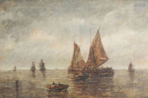 J. Camuset (?): Ships in the roads, oil on canvas