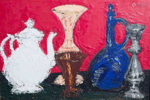 Rik Slabbinck (1914-1991): Still life with glassware, oil on canvas