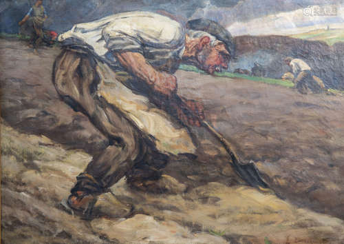 Emile Thysebaert (1873-1963): Farmers at work, oil on canvas