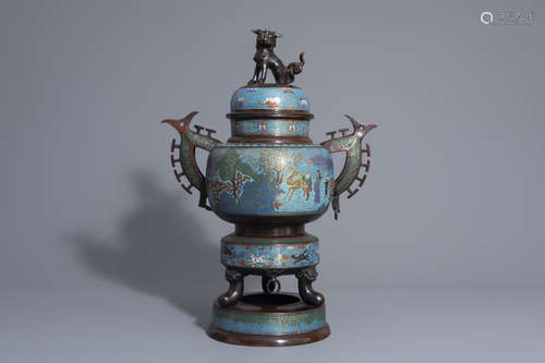 A large Japanese champlevŽ enamel and bronze incense burner, Meiji, 19th/20th C.