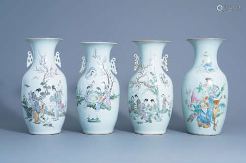 Four various Chinese famille rose vases, 19th/20th C.