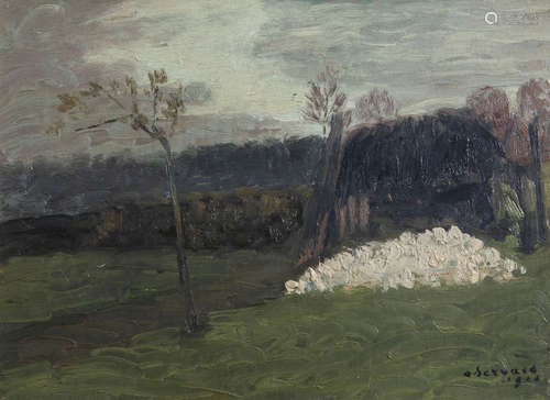 Albert Servaes (1883-1966): A Leie landscape, oil on canvas marouflated on board, dated 191(2)