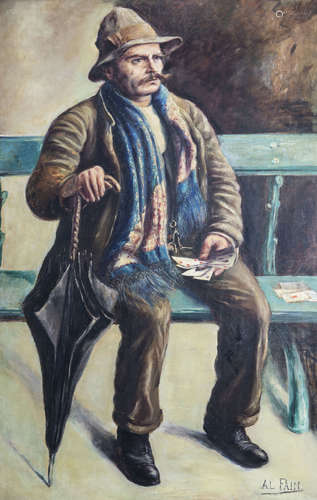 Al. Fain (Belgian school, 20th C.): Card player, oil on canvas