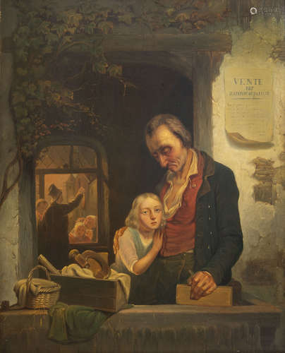 Monogrammed AD: 'Vente par autoritŽ de justice', oil on panel, 19th C.